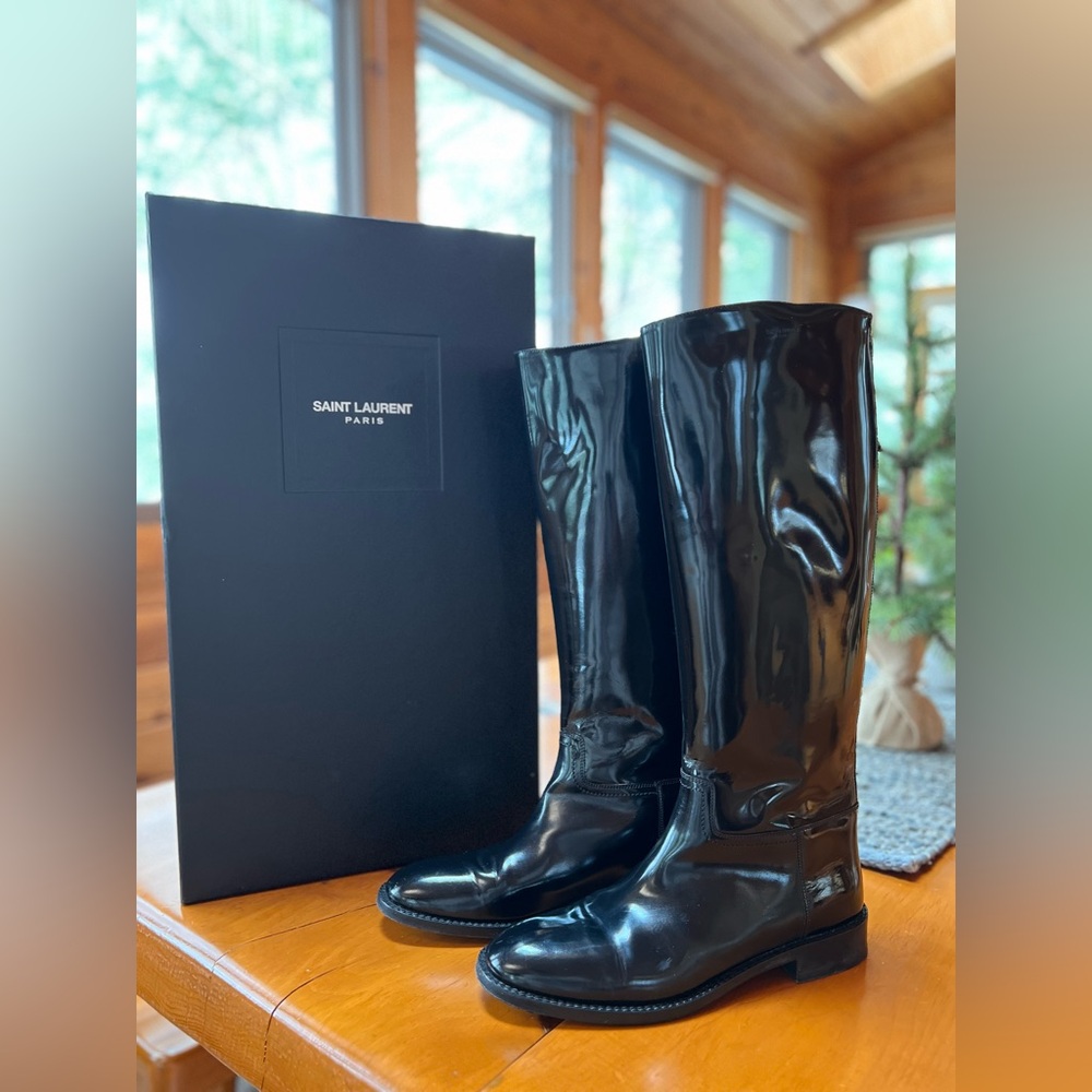 YSL Saint Laurent Patent Leather Knee-High Riding Boots Size 41 - 10.5/11